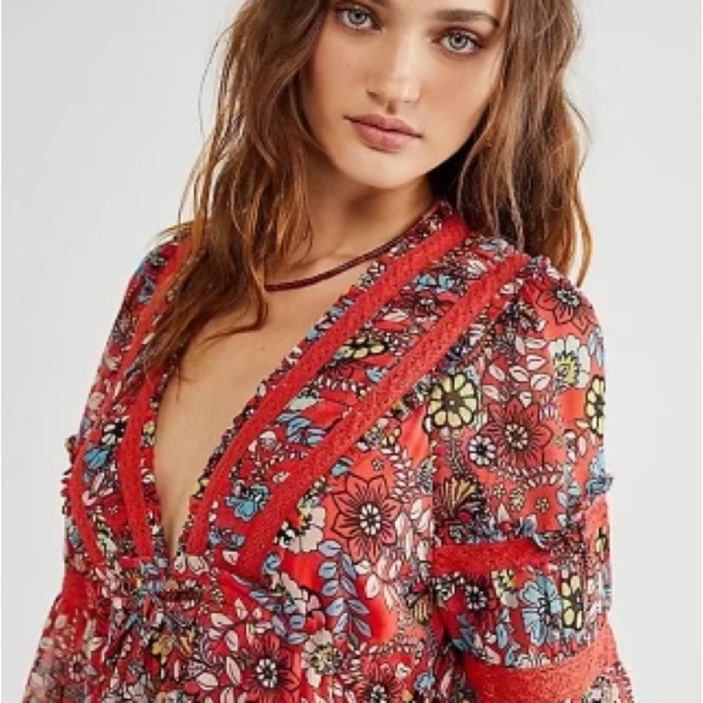 Free People Cassis Red Floral Maxi Dress
